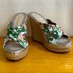 Green, Pink &White Floral Platform Wedges